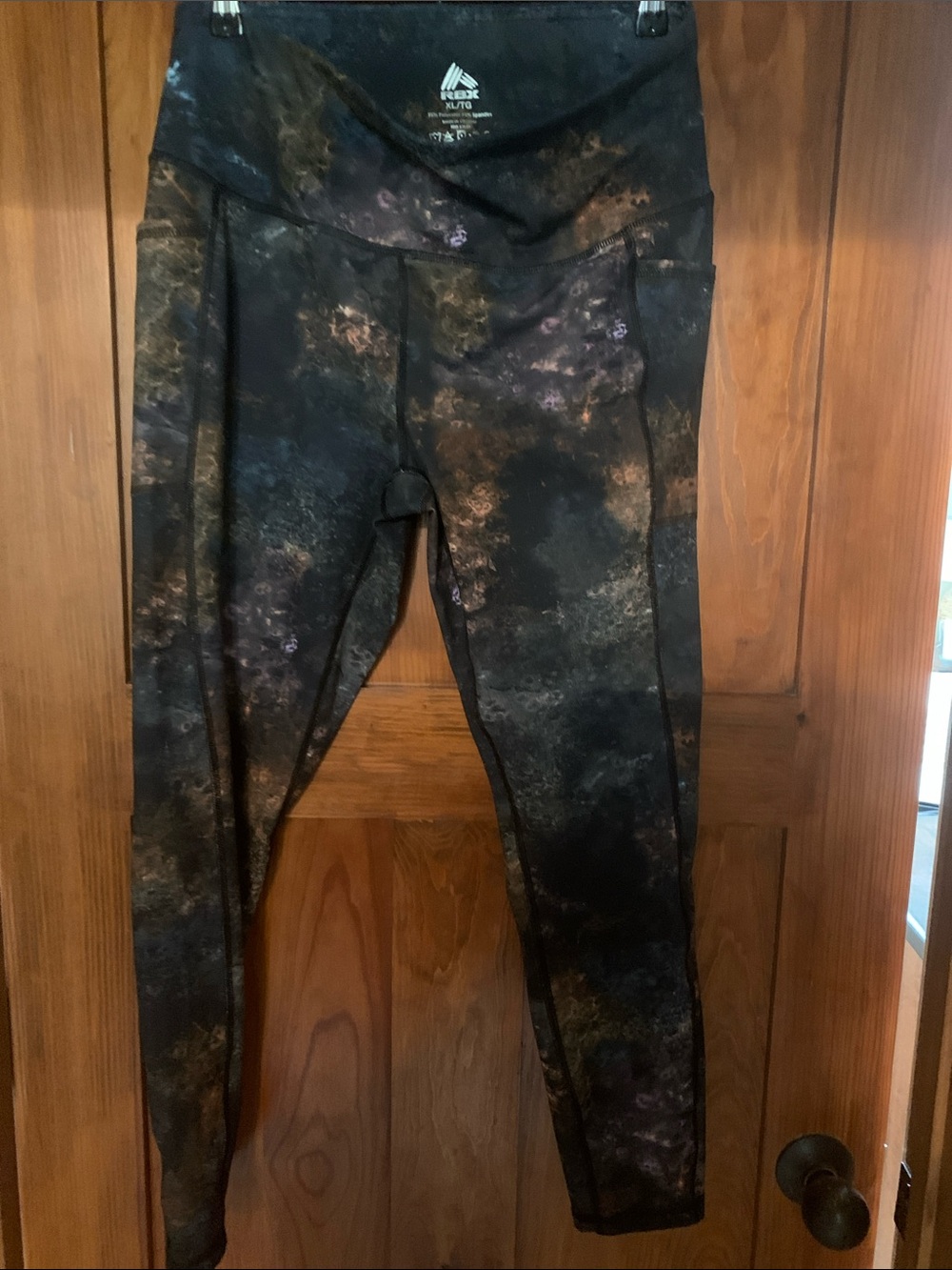 RBX Black Active Leggings with Rust and Purple Nebula Print